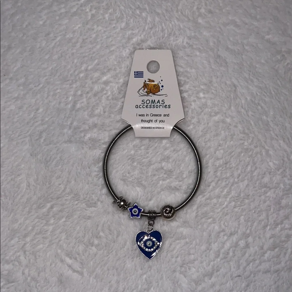 NWT Somas Accessories Silver Bracelet with Blue Heart Charm